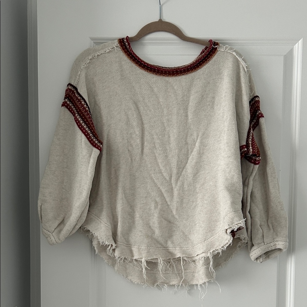 Free People Cream Sweater with Multicolor Trim
